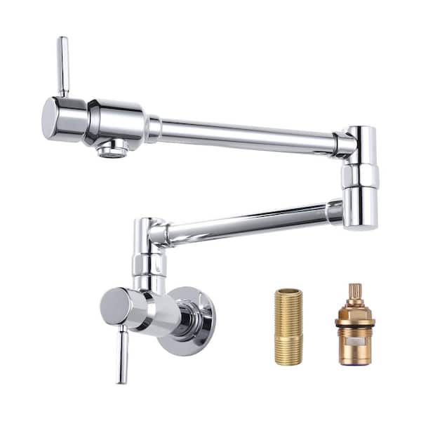 IVIGA Brass Wall Mounted Pot Filler with Double Handle Folding Kitchen Sink Faucet in Chrome