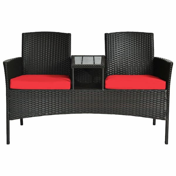 ANGELES HOME 1-Piece Wicker Patio Conversation Set with Red Cushions