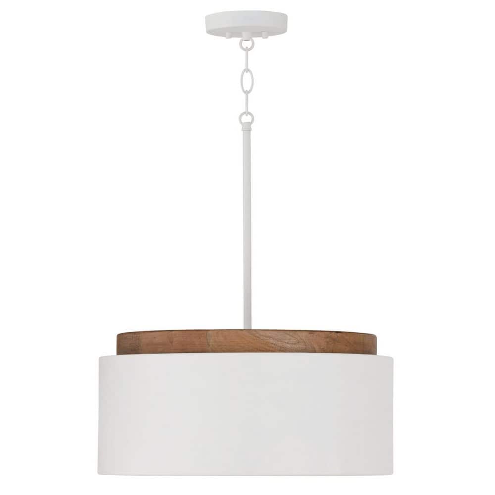 Liam 100-Watt 1-Light White with Mango Wood Drum Pendant Light with Matte White Metal Shade and No Bulbs Included price history on PriceWatchPro