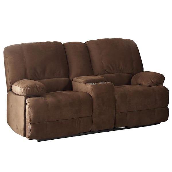 AC Pacific Kevin 73 in. Brown Polyester 2-Seat Reclining Loveseat with Square Arms