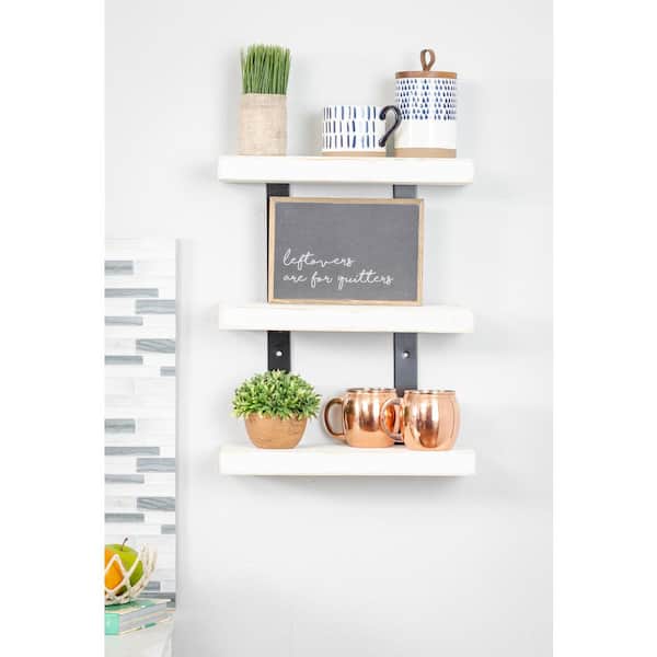 Del Hutson Designs Industrial Grace 5.5 in. x 16 in. x 20 in. White Pine Wood 3-TIer Decorative Wall Shelf with Brackets