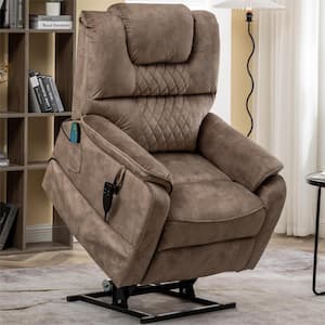 Exclusive Big and Tall Velvet Dual Motor Power Lift Recliner Chair with Massage,Heating System -Brown