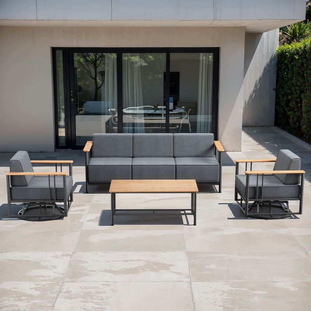 Puffin 4-Piece Black Metal Patio Conversation Set with Sofa, Gliders, and 10 in. Thick Dark Gray Olefin Cushions price history on PriceWatchPro