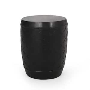 Adonis Matte Black Round Stone Outdoor Patio Side Table