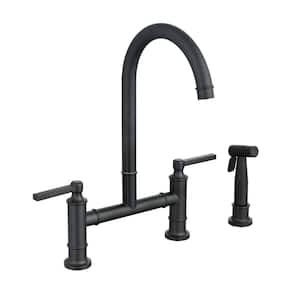 Double Handle Bridge Kitchen Faucet in Matte Black Stainless Steel