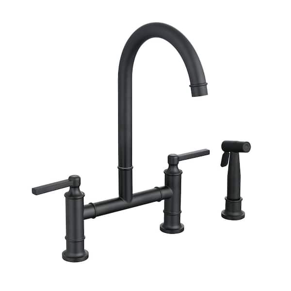 Satico Double Handle Bridge Kitchen Faucet in Matte Black Stainless Steel