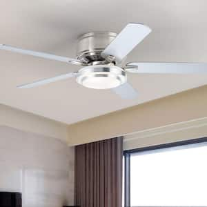 52 in. Indoor Satin Nickel Flush Mount Ceiling Fan with Light Kit and Remote Control