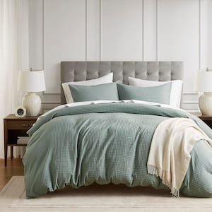 Mina 3-Piece Sage Green King/Cal King Waffle Weave Microfiber Textured Duvet Cover Set