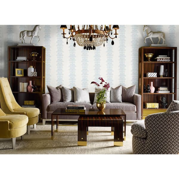 Luxe Retreat Blue Frost Palm Frond Stripe Stringcloth 27 in. x 27 ft. Unpasted Wallpaper