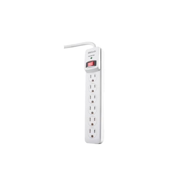 Woods Electronics 6-Outlet 750-Joule Surge Protector with Sliding Safety Covers 3 ft. Power Cord - Gray