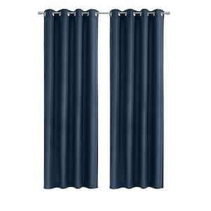 Abstract Navy Polyester Jacquard 52 in. W x 84 in. L Grommet Indoor Light Filtering Curtain (Single Panel)