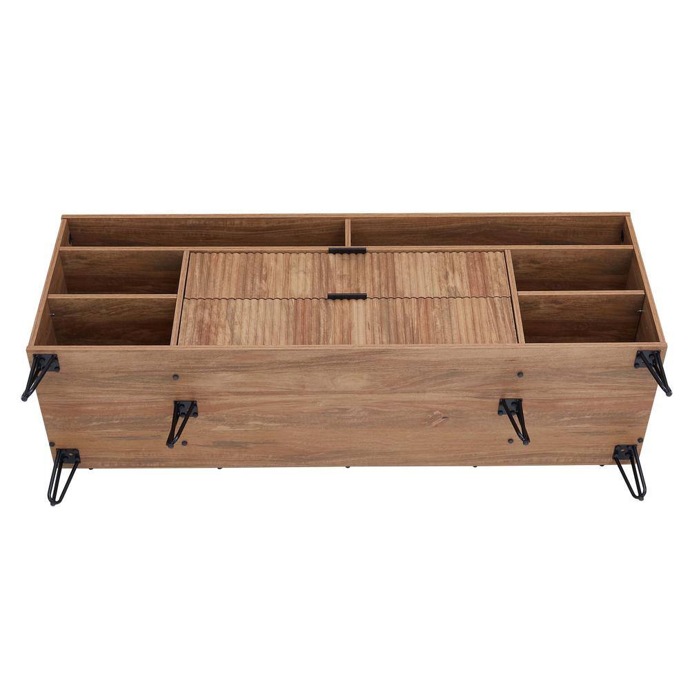 Golden Brown Mid-Century Modern TV Stand with Cabinet and Shelves