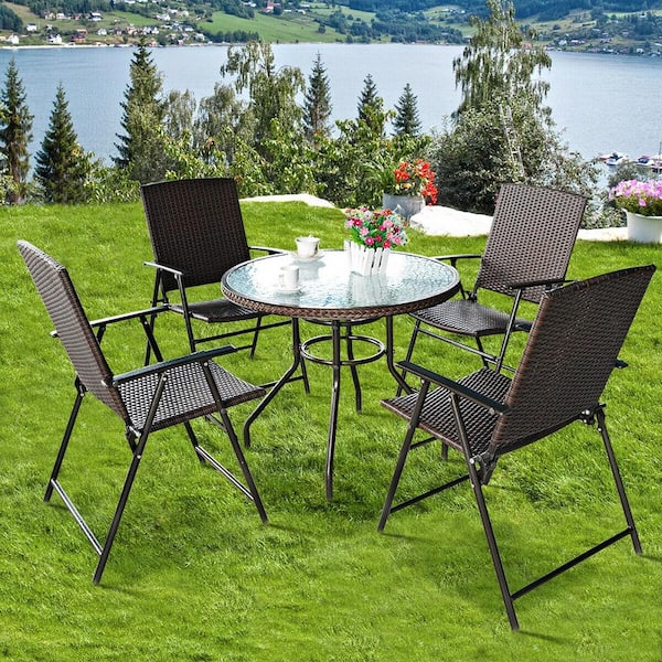 Folding Rattan Chair Brown 4 PCS Outdoor Indoor Furniture