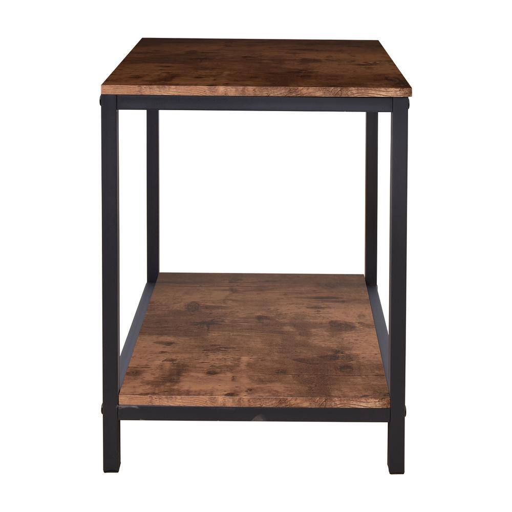 Ahokua  in. Red Brown Square Wood End Table with Storage Shelf  BF-732-BK-RB - The Home Depot