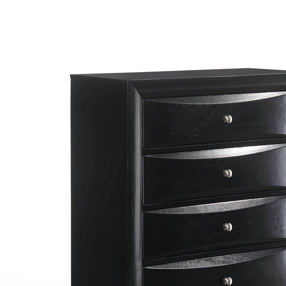 Black Hardwood 5-Drawer Chest with Dovetail and Felt Lined Drawers