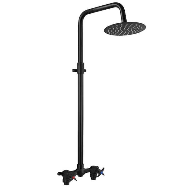 Outdoor Double Handle Exposed Shower Trim Kit with 8 in. Adjustable Rainfall Shower Head Matte Black