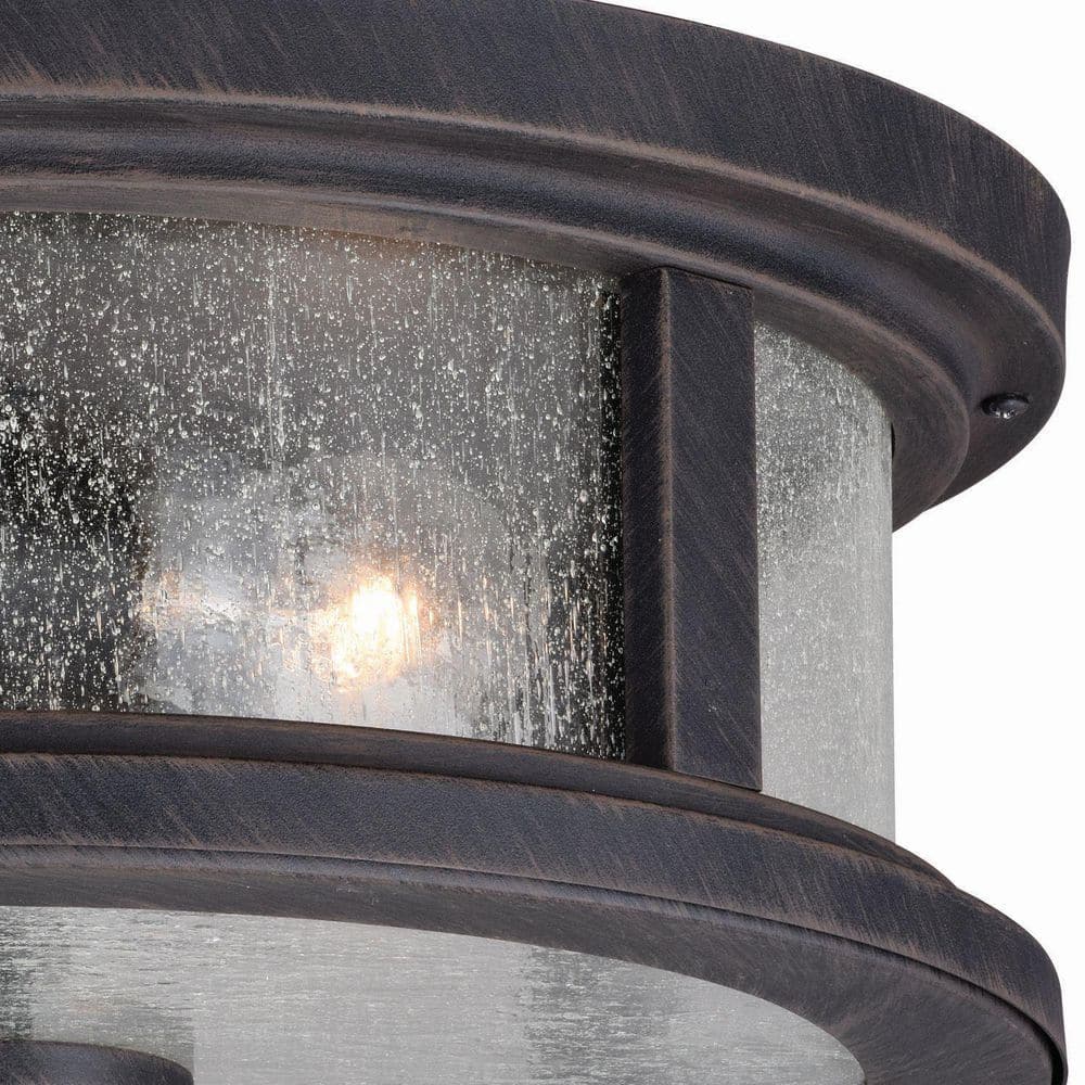 Rust Iron and Glass Outdoor Flush Mount Ceiling Light