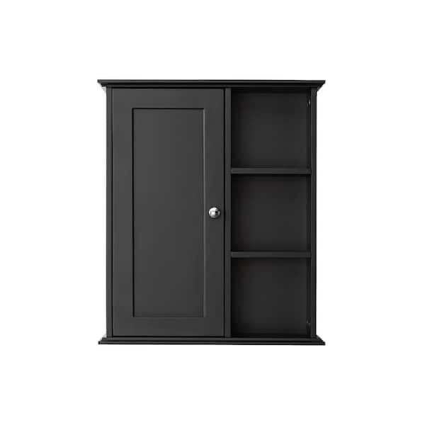 WELLFOR 23.6 in. W x 7.1 in. D x 27.6 in. H Bathroom Storage Wall Cabinet in Black with Soft-Closing Hinges