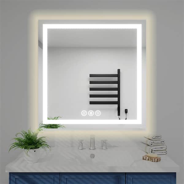 INSTER Luminous 36 in. W x 36 in. H Rectangular Frameless LED Mirror Dimmable Defog Wall-Mounted Bathroom Vanity Mirror