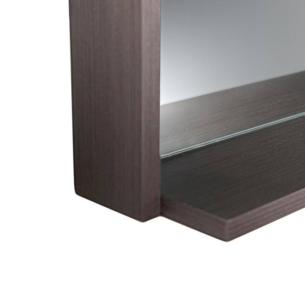 Modern Gray Oak Rectangular Bathroom Vanity Mirror with Shelf