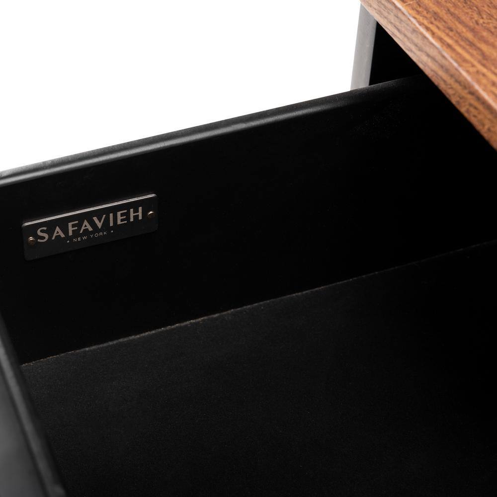 Maruka Light Brown and Black Wood Storage Bench