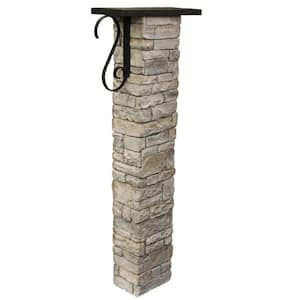 Gray Stacked Stone Mailbox Post Kit with Decorative Scroll