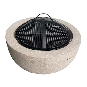 26 in.W X 12 in.H Outdoor Stone And Steel Wood Beige Fire Pit