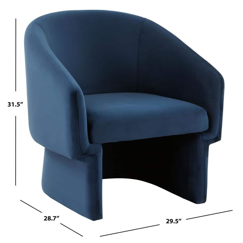 Contemporary Navy Velvet Barrel Accent Chair with Wood Base