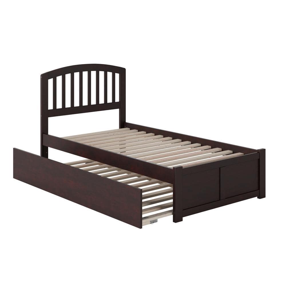 Espresso Twin XL Wood Platform Bed with Trundle and Slats