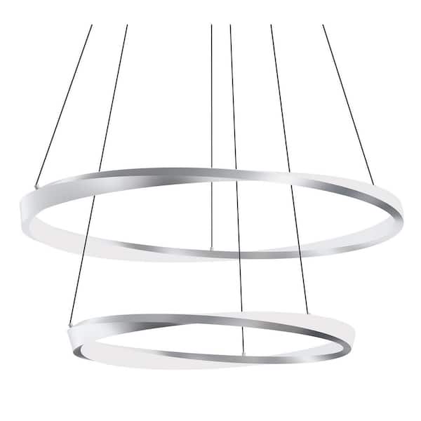 Oberon 25-Watt 2-Light Satin Nickel Shaded Integrated LED Pendant Light with Acrylic Shade
