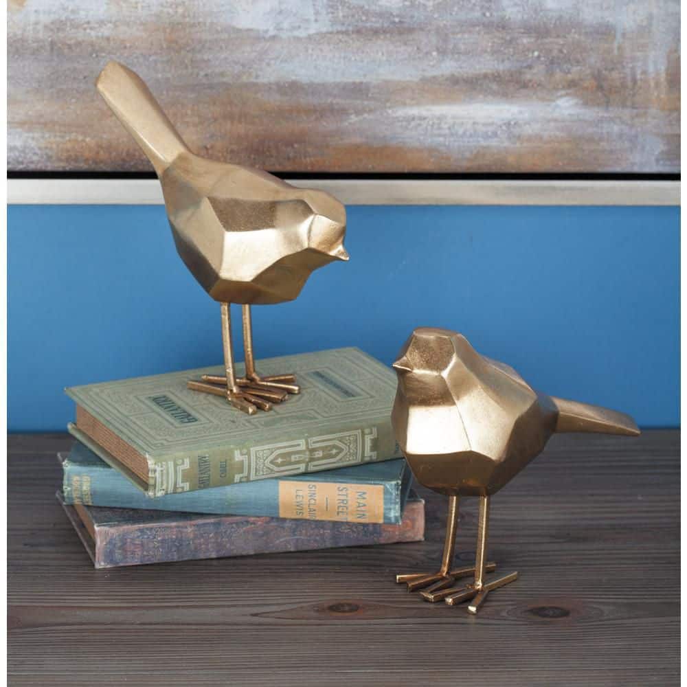 Gold Faceted Resin Bird Sculpture Set, 7" and 8"