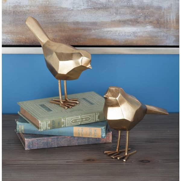 CosmoLiving by Cosmopolitan Gold Polystone Bird Sculpture with Origami Accents (Set of 2)