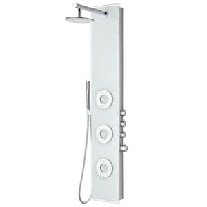 Lynn 58 in. 3-Jetted Full Body Shower Panel with Heavy Rain Shower and Spray Wand in White (Valve Included)