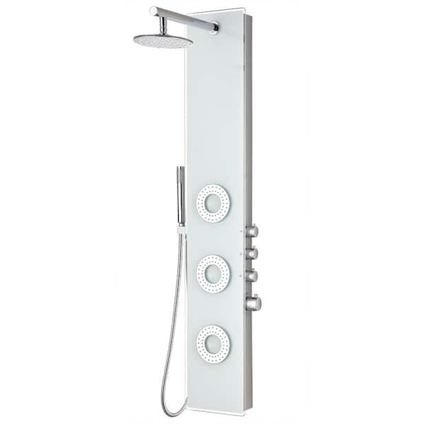 Lynx 58 in. 3-Jet Full Body Shower Panel with Heavy Rain Shower and Spray Wand in White
