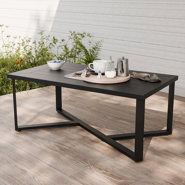 Outdoor Coffee Table Patio Side Table with Black Steel Frame