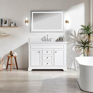 48 in. W x 22 in. D x 36 in. H Single Sink Freestanding Bath Vanity in White with White Engineered Stone Composite Top