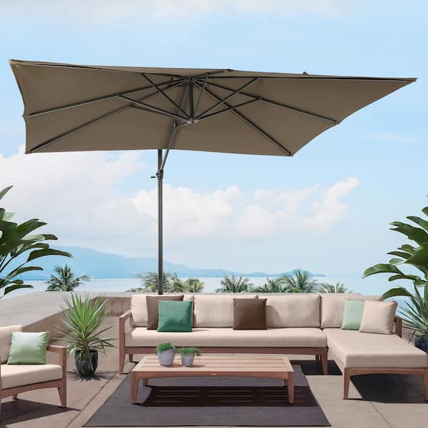 Sonkuki 10 x 8ft. Premium Cantilever Patio Umbrella - Outdoor Comfort with 360° Rotation and Canopy Angle Adjustment, Taupe