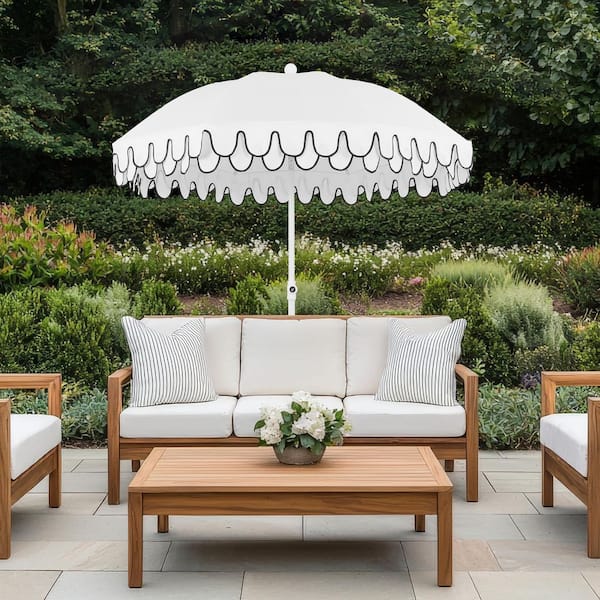 classic patio umbrellas 9' dia. Hexagonal | Its bold black and white stripes bring timeless style while its clean lines make it contemporary open air couture. 7ft Vintage Outdoor Patio Umbrella