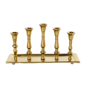 8 in. Gold Aluminum 5 Candle Candelabra with Candle Plate