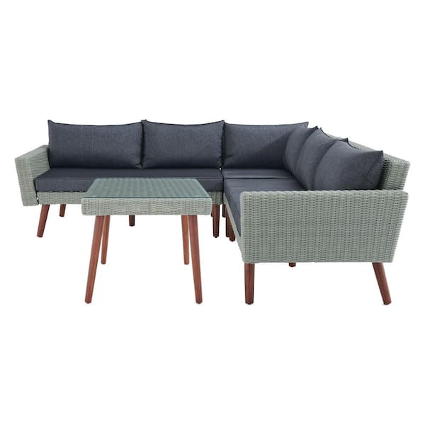 Pure Garden Albany Brown 2-Piece All-Weather Wicker Patio Conversation Set with Dark Gray Cushions