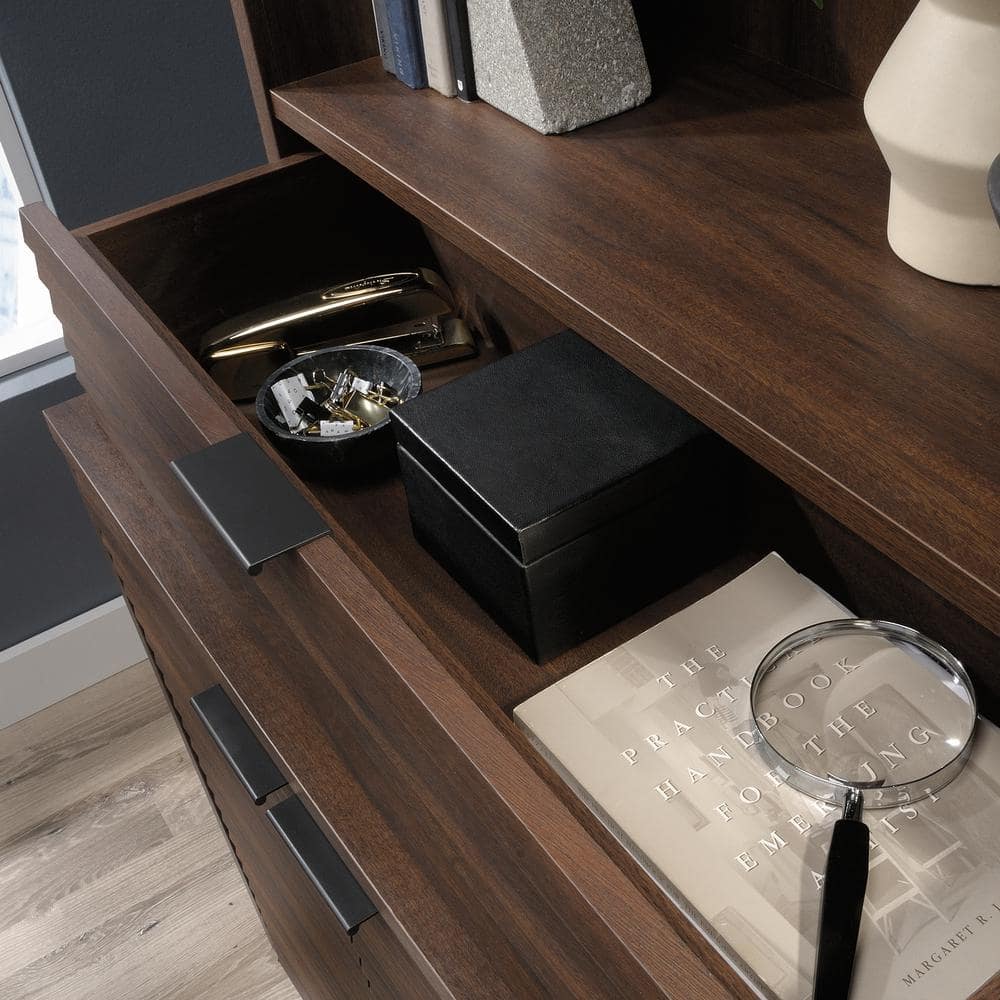 Spiced Mahogany Adjustable Wood Library Hutch with Drawer