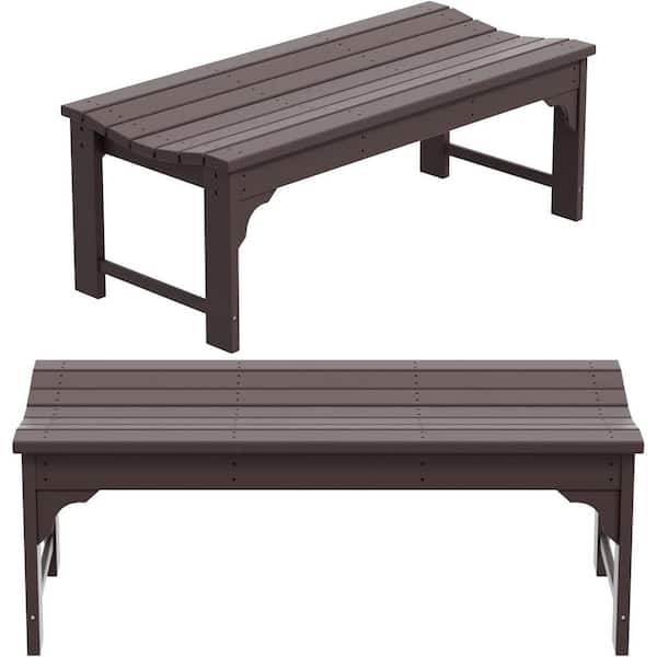 ATENGNES 46 in. Brown Outdoor All Weather Resistant Backless Poly Lumber Adirondack Curved Patio Garden Bench