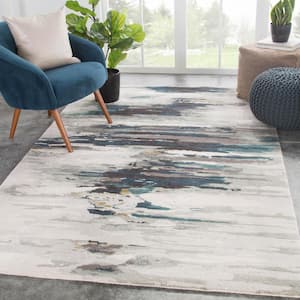 Ryenn Teal/Gray 5 ft. x 8 ft. Contemporary Hand-Tufted Rectangle Area Rug