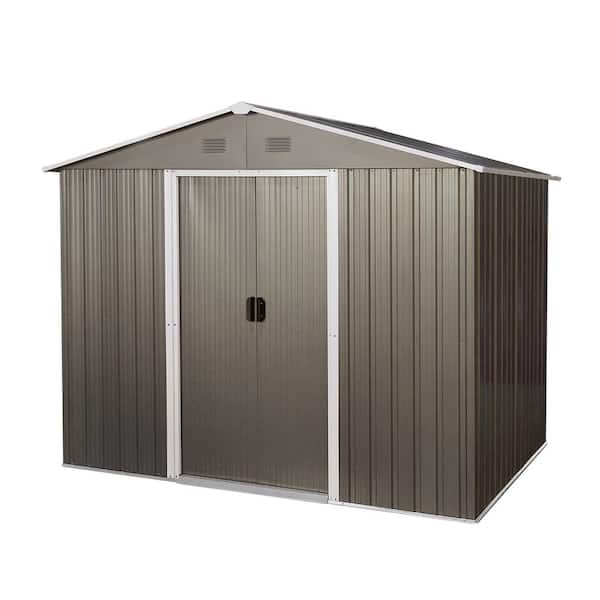 8 ft. W x 6 ft. D Grey Outdoor Metal Storage Shed with Floor Base for Patio Furniture (48 sq. ft. )