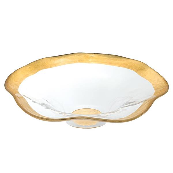 Badash Crystal 8 in. Dia Round Leaf Wave Bowl in Gold