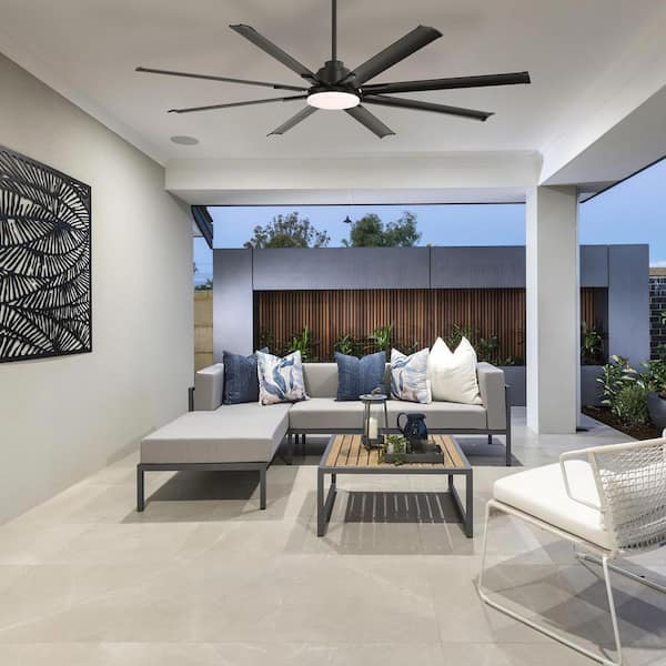 84 in. Smart Large Indoor Black Aluminum Blades Integrated LED Ceiling Fan with Voice/APP/Wall Switch/Remote Control