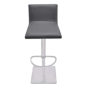 Crystal Adjustable Swivel Bar Stool in Gray Pu with Brushed Stainless Steel and Gray Walnut Veneer Back
