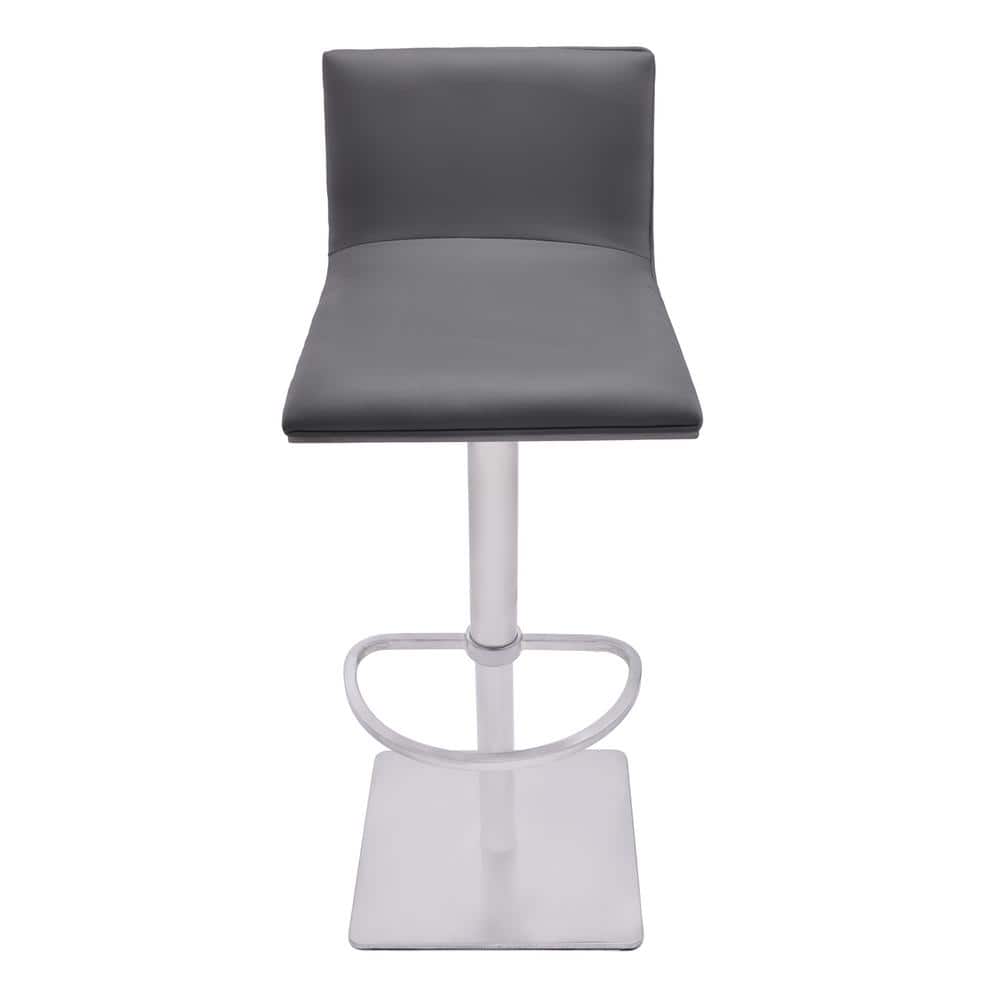 Gray Adjustable Swivel Bar Stool with Metal Base