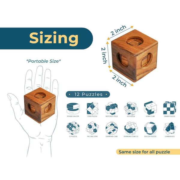 Angel Sar Rustic Wooden Puzzle Box Set with 12 Interlocking Games