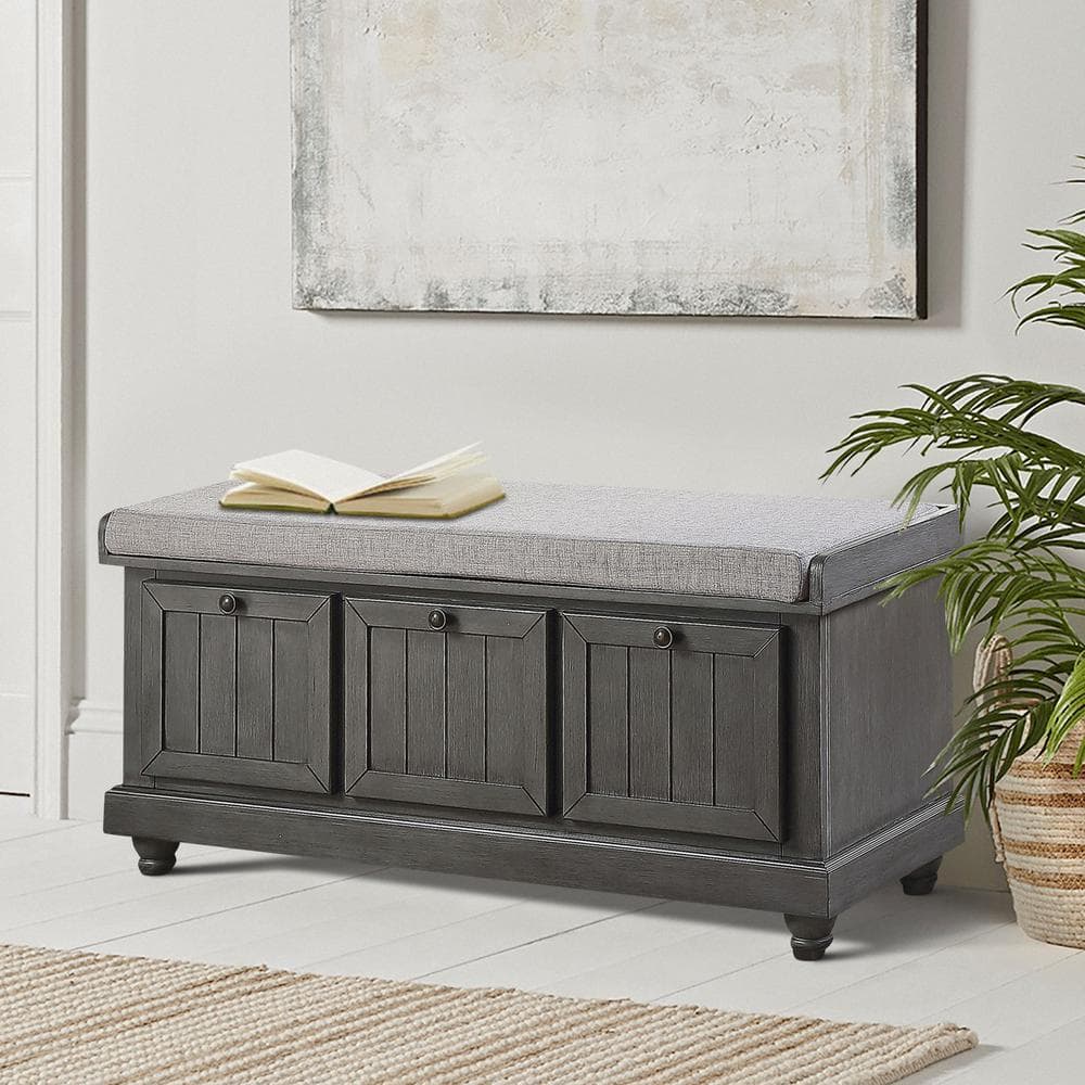 Woodwell 44" Dark Gray Lift-Top Storage Bench